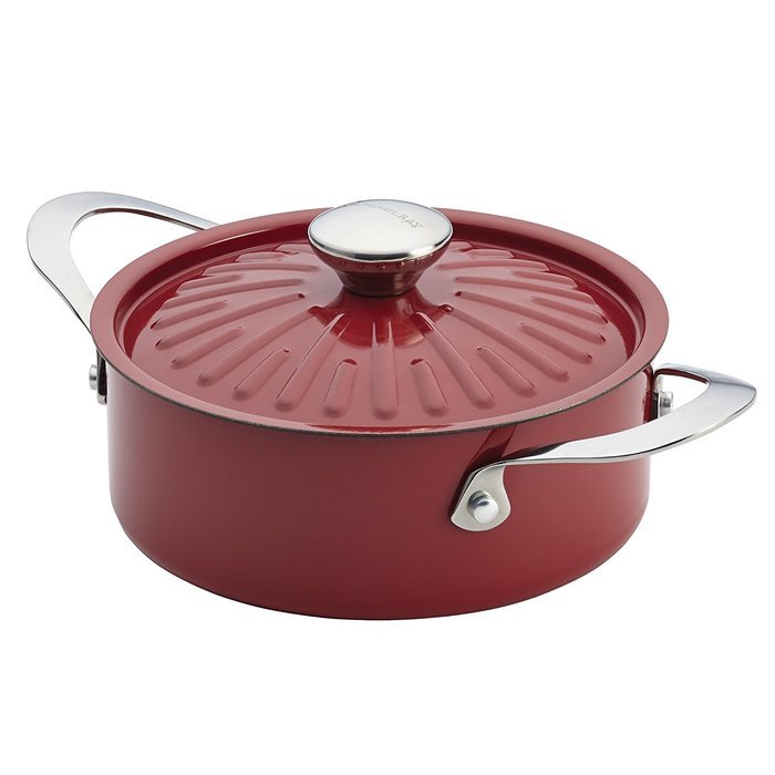 Rachael Ray Cucina Hard Porcelain Enamel Nonstick Covered Round Casserole, 2.5-Quart, Agave Blue N15