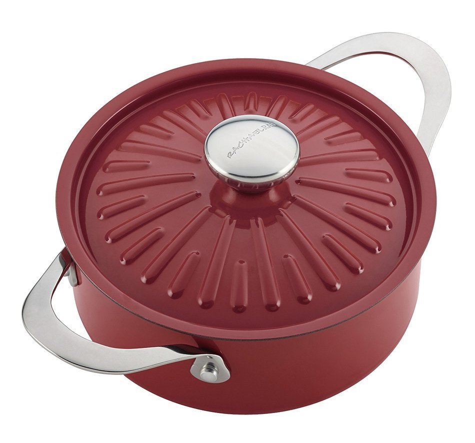 Rachael Ray Cucina Hard Porcelain Enamel Nonstick Covered Round Casserole, 2.5-Quart, Agave Blue N17
