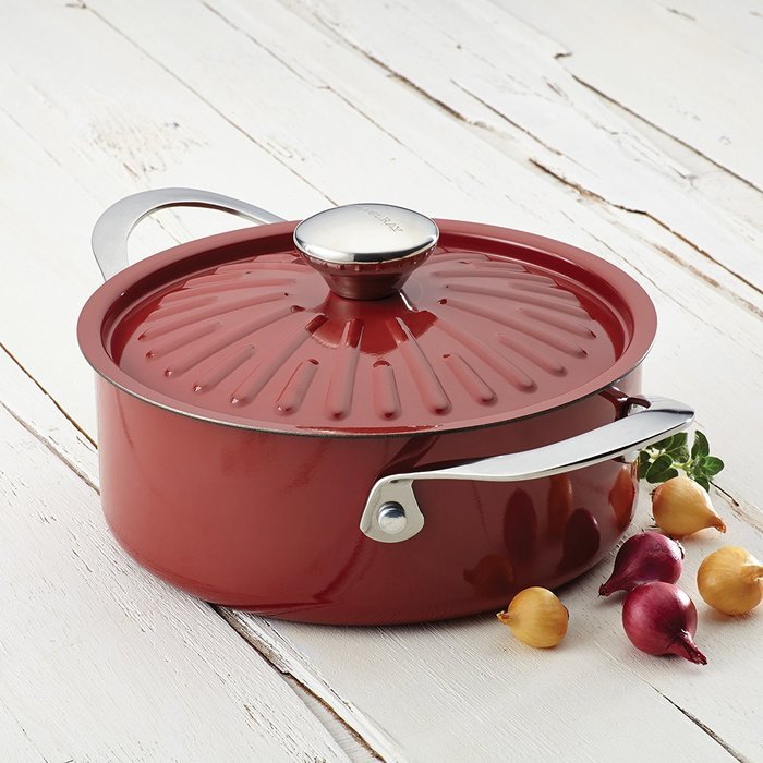 Rachael Ray Cucina Hard Porcelain Enamel Nonstick Covered Round Casserole, 2.5-Quart, Agave Blue N19