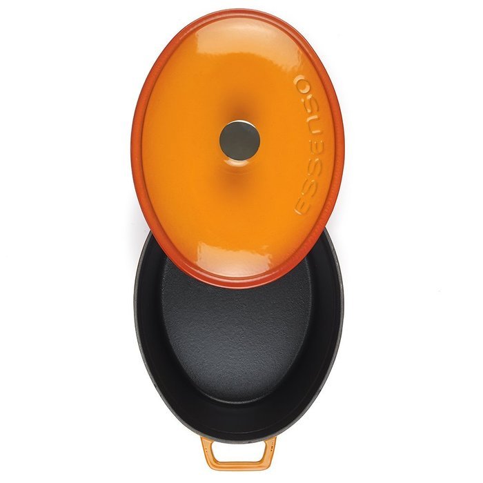 Essenso Chambery Cast Iron Oval Dutch Oven with Four-Layer Enamel Interior and Exterior, Orange, 4.3 Quart N2