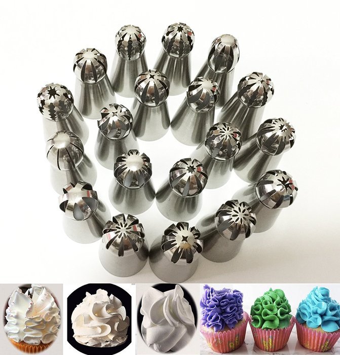 Russian Icing Piping Tips 39 Pcs/set, Kootips 19pcs Ball Tips Russian Icing Piping Nozzles Tips + 20 Disposable... N2