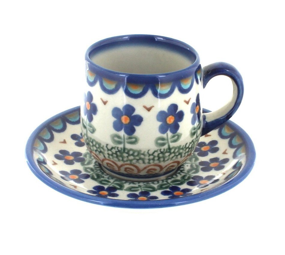 Polish Pottery Aztec Flower Espresso Cup & Saucer free image download