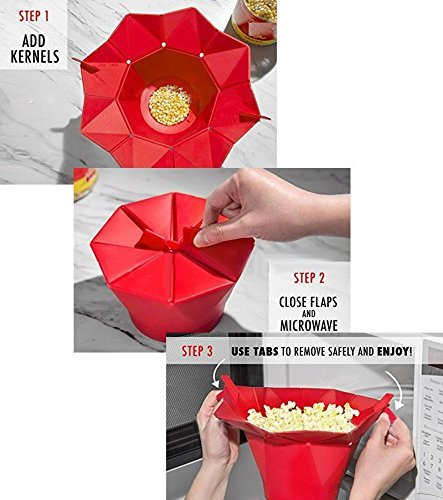 JIEPING Non-stick Compact Design Silicone Popcorn Bucket for Watching Movie Red N3