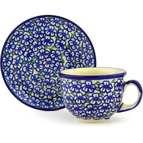Ceramika Bona H2533G Polish Pottery Ceramic Cup with Saucer Hand Painted, 7-Ounce