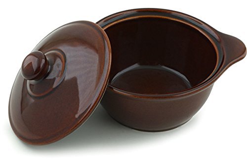 Polish Pottery Baker with Cover with Handles 8-inch Brown N2