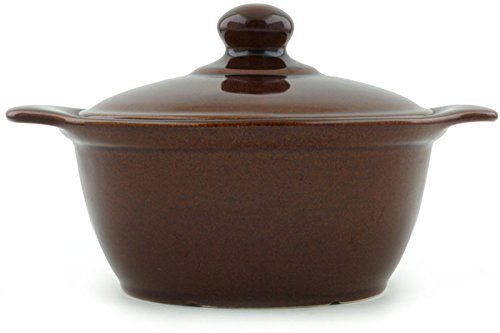 Polish Pottery Baker with Cover with Handles 8-inch Brown N3
