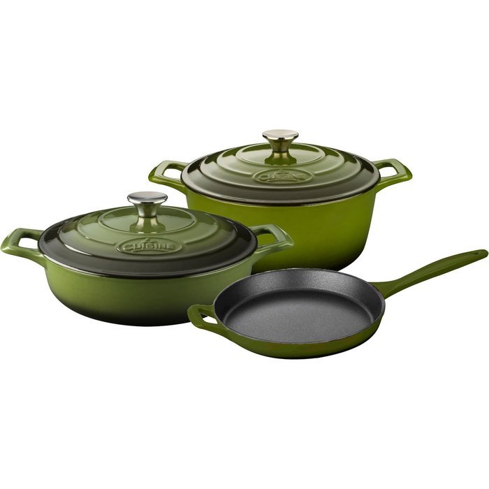 La Cuisine LC 2650 5 Piece Enameled Cast Iron Round Casserole Cookware Set, Olive Green