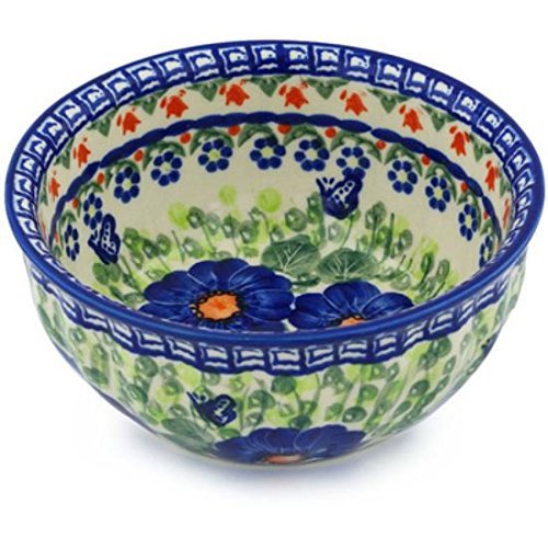 Ceramika Bona H8142G Polish Pottery Ceramic Fluted Bowl Hand Painted, 7-Inch