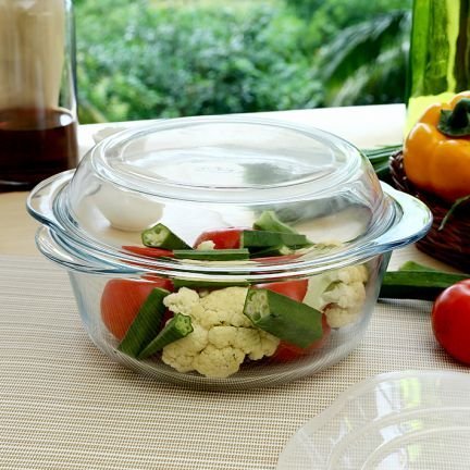 Borcam Bakeware Round Casserole with Glass Cover Gift Boxed (2.2 Quart) N4