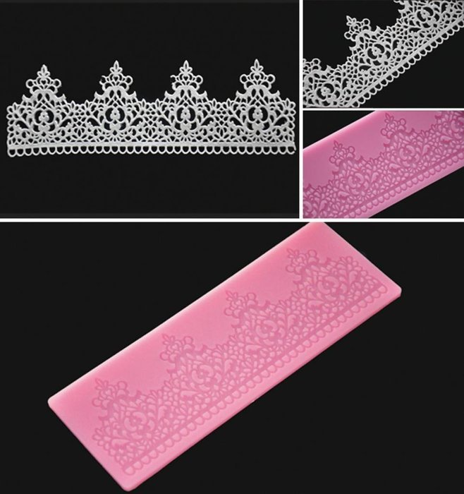 FOUR-C Silicone Lace Mat Decor Cake Pad Textured Cake Mold Color Pink N2