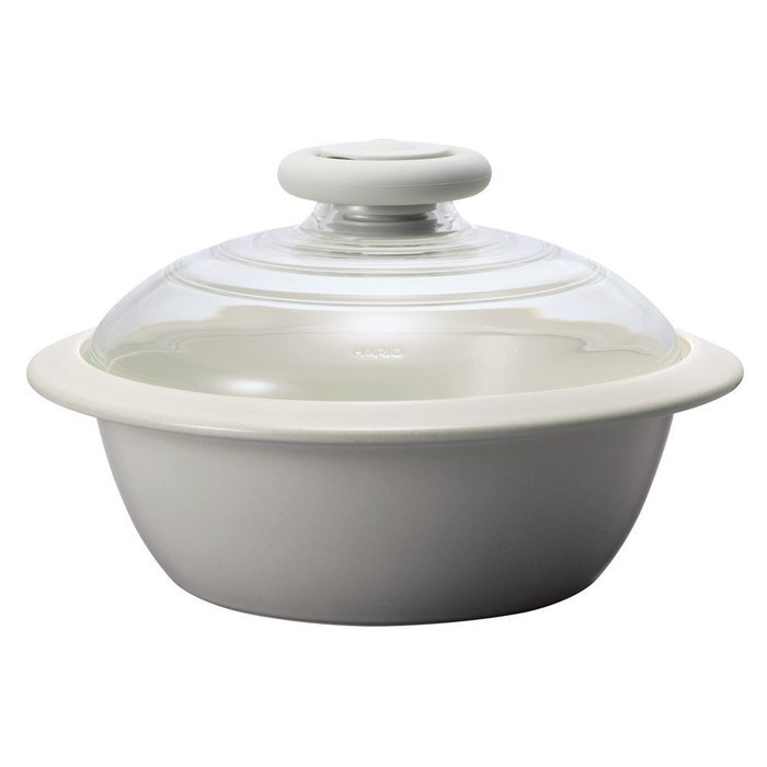 HARIO MNI-225KW Glass Lid Earthenware Pot, 2000ml, White