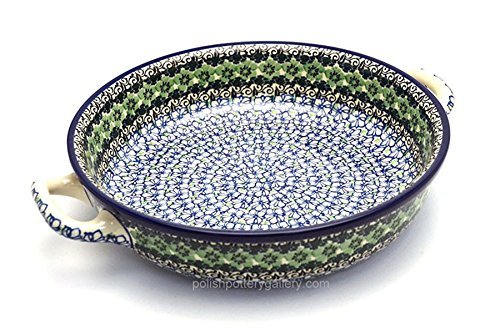 Polish Pottery Baker - Round with Handles - Large - Kiwi