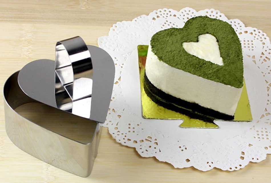 Stainless Cake Mold DIY Round Heart Flower Cake Mold Maker for Baking Set of 4 Mousse Dressert Forming Ring Non... N2