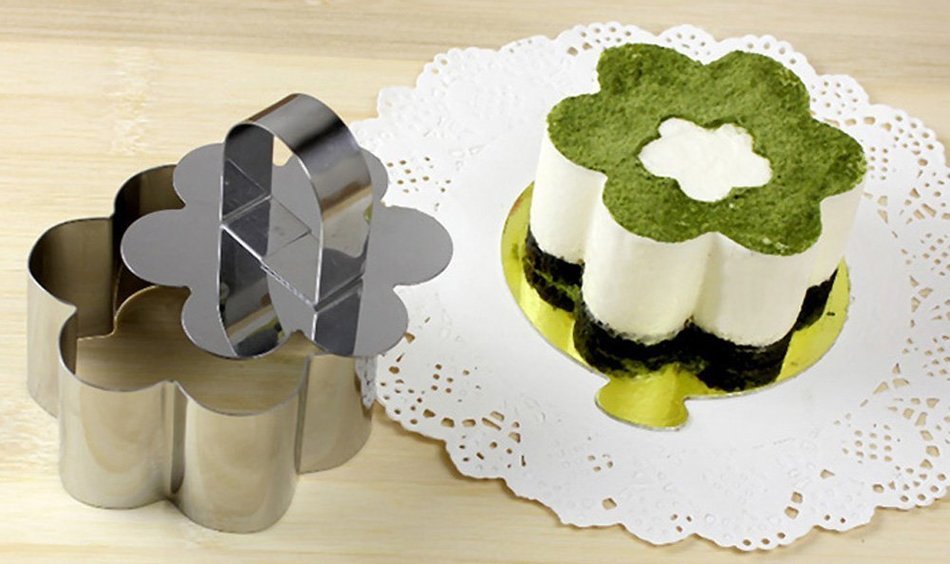 Stainless Cake Mold DIY Round Heart Flower Cake Mold Maker for Baking Set of 4 Mousse Dressert Forming Ring Non... N3