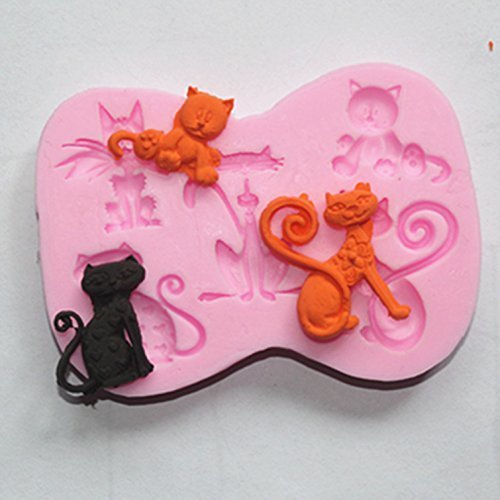 Longzang Cats Silicone Mold Sugar Craft DIY Gumpaste Cake Decorating Clay