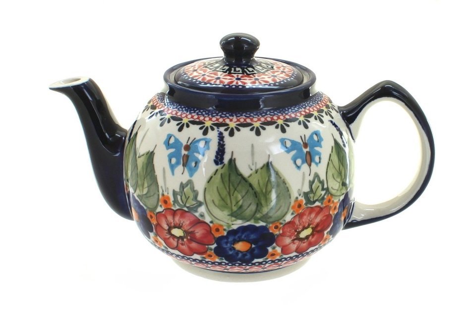 Polish Pottery Floral Butterfly Teapot