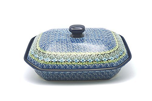 Polish Pottery Baker - Rectangular Covered - Large - Tranquility