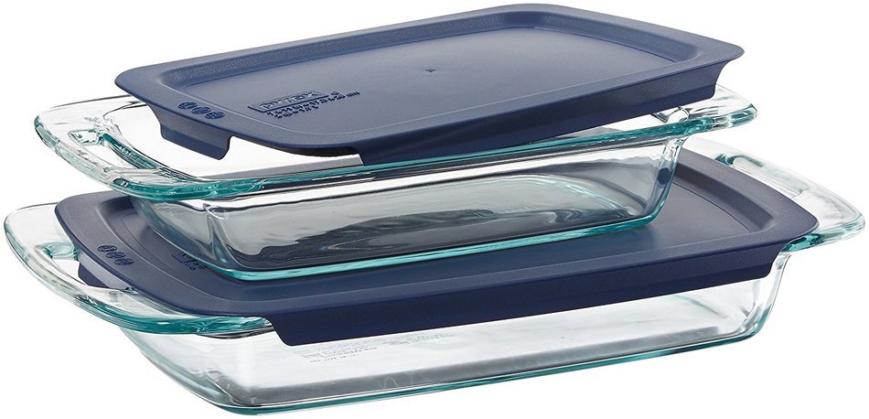Pyrex Easy Grab 4-Piece Value Pack, includes 1-ea 3-qt Oblong, 2-qtOblong, Red Plastic Covers N2