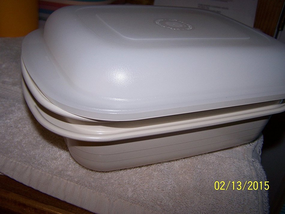 Tupperware 1 1/2qt Rectangular Baking Ultra 21 Casserole Dish 3pc Ivory with Sheer Seal N2