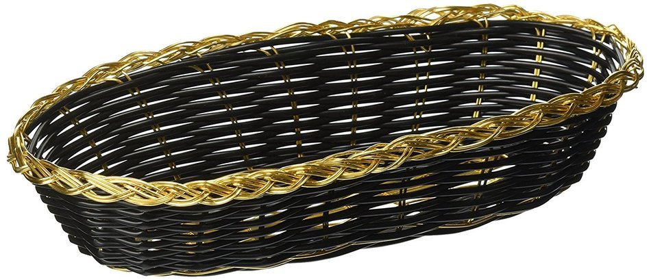 Winco PWBK-9B Oblong Woven Basket, 9-Inch by 6.5-Inch by 2.25-Inch, Black with Gold Trim