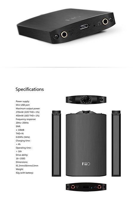 FiiO A3 Portable Headphone Amplifier (Black) N8