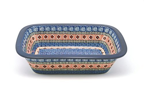 Polish Pottery Baker - Rectangular with Grip Lip - Aztec Sun