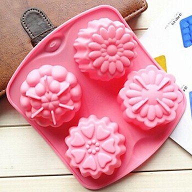 BST Cake Pan 4 Hole Different Flowers Shape Cake Mold Ice Jelly Chocolate Mold,Silicone 15.5*14*3 CM(6.1*5.5*1.2...