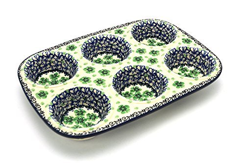 Polish Pottery Muffin Pan - Kiwi