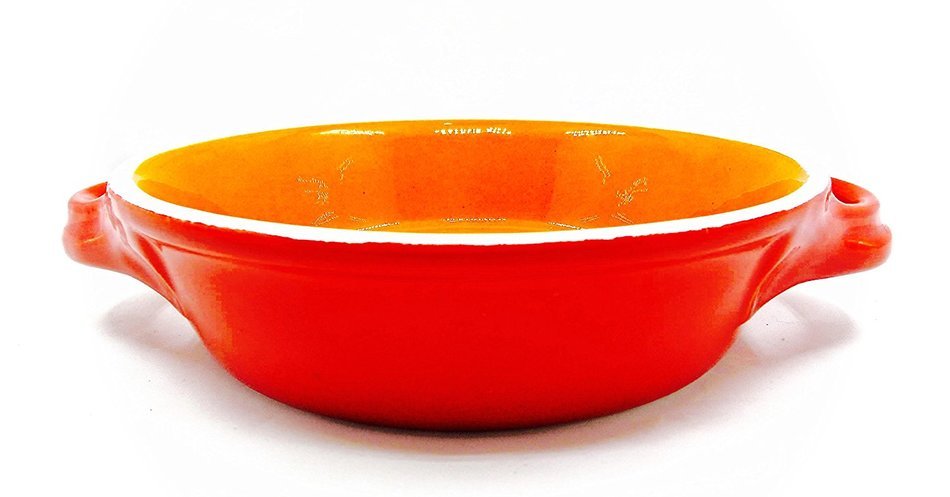 Enamel Casserole Dish,stoneware,orange/red,handles
