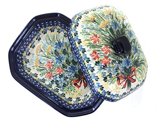 Polish Pottery Day Lily Bouquet Medium Covered Baking Dish N2