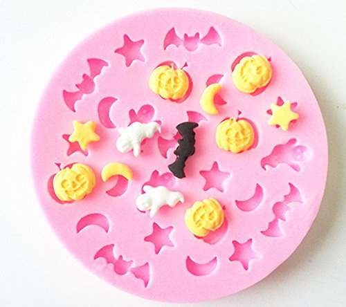 Mr.S Shop DIY Halloween Cartoons With Moons Stars Pumpkins Ghosts Bats Silicone Mold Fondant Cake Chocolate Mould...