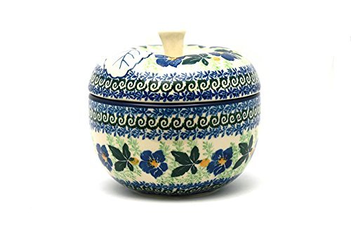 Polish Pottery Apple Baker - Large - Blue Pansy