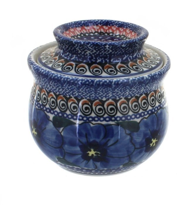 Polish Pottery Blue Art French Butter Dish