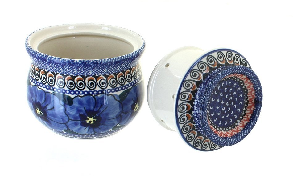 Polish Pottery Blue Art French Butter Dish N2