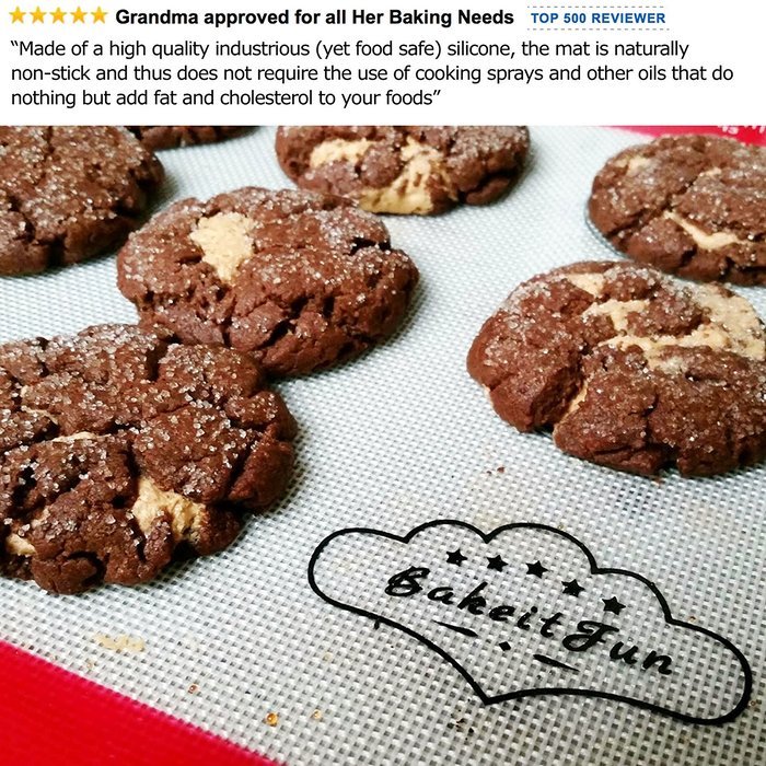 BakeitFun Silicone Baking Mat With Measurements, Half Sheet 16-1/2" x 11". Bonus Digital eBook included N4