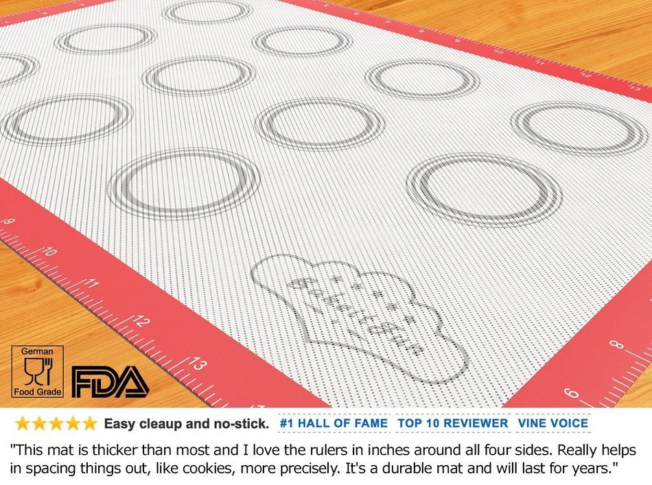 BakeitFun Silicone Baking Mat With Measurements, Half Sheet 16-1/2" x 11". Bonus Digital eBook included N5