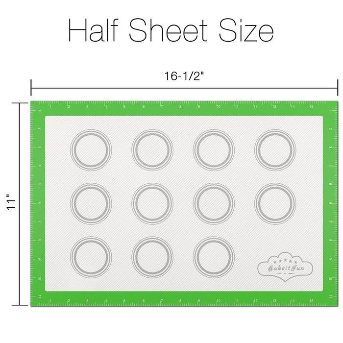 BakeitFun Silicone Baking Mat With Measurements, Half Sheet 16-1/2" x 11". Bonus Digital eBook included N9