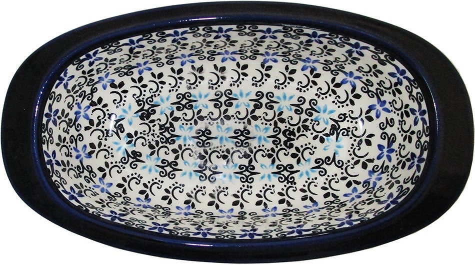 Boleslawiec Stoneware - Polish Pottery Oval Baking Dish - Forget-Me-Not N3