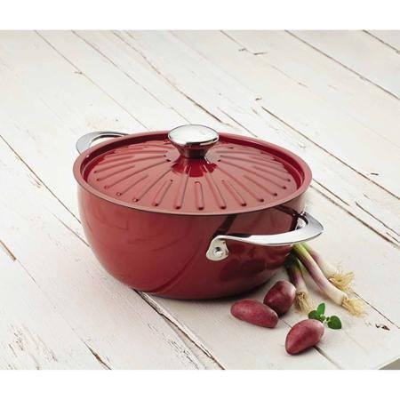 Nonstick Round Casserole with Cover in Cranberry Red Color 4.5 Qt Made from Hard Enamel N2