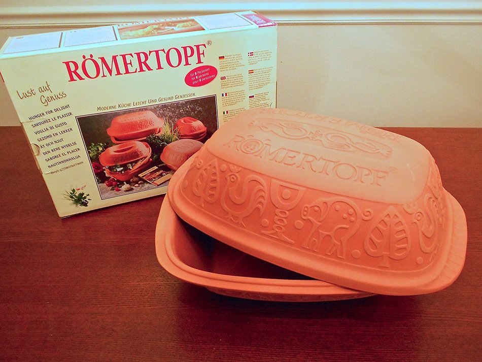 Romertopf 113 Glazed Clay Baker w/ Cookbook Large Casserole and Roaster Terra Cotta N8