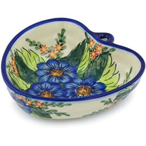 Ceramika Bona H0526H Polish Pottery Ceramic Heart Shaped Bowl Hand Painted, 6-Inch