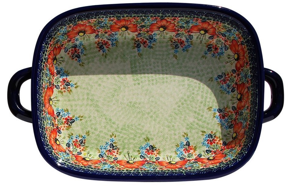 Polish Pottery Baking Dish with Handles From Zaklady Ceramiczne Boleslawiec #1345-296 Art Signature Unikat Pattern... N2
