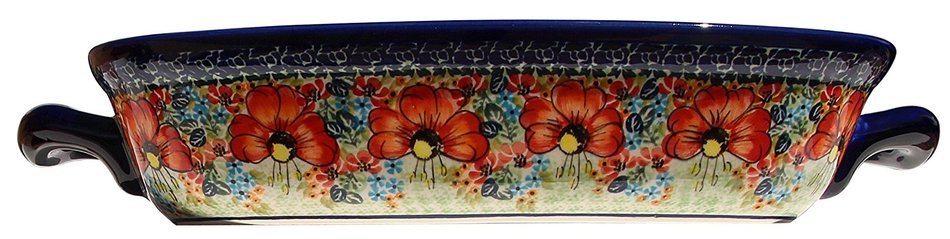 Polish Pottery Baking Dish with Handles From Zaklady Ceramiczne Boleslawiec #1345-296 Art Signature Unikat Pattern... N3