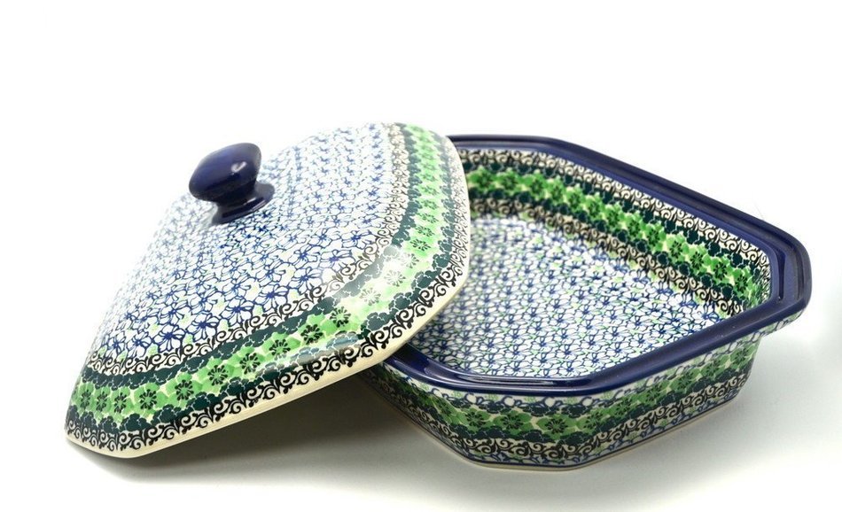 Polish Pottery Baker - Rectangular Covered - Large - Kiwi