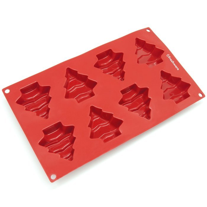 Freshware SL-126RD 8-Cavity Silicone Holiday Christmas Tree Muffin, Brownie, Cornbread, Cheesecake, Pudding, Jello... N2