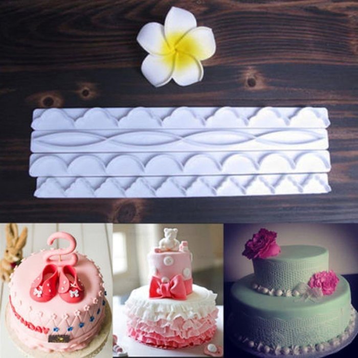 Cake & Cookie Cutters 4Pcs Plastic Ribbon Border Cake Molds Embosser Fondant Biscuit Cookie Cutter