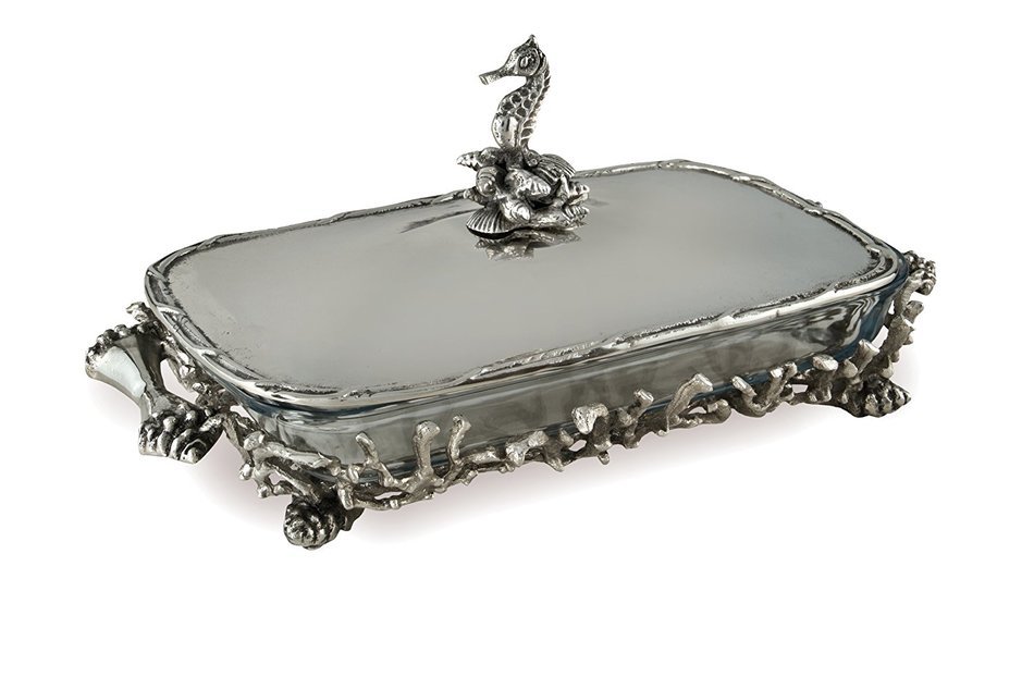 Star Home Coquilles Seahorse and Coral Covered Rectangle Baker