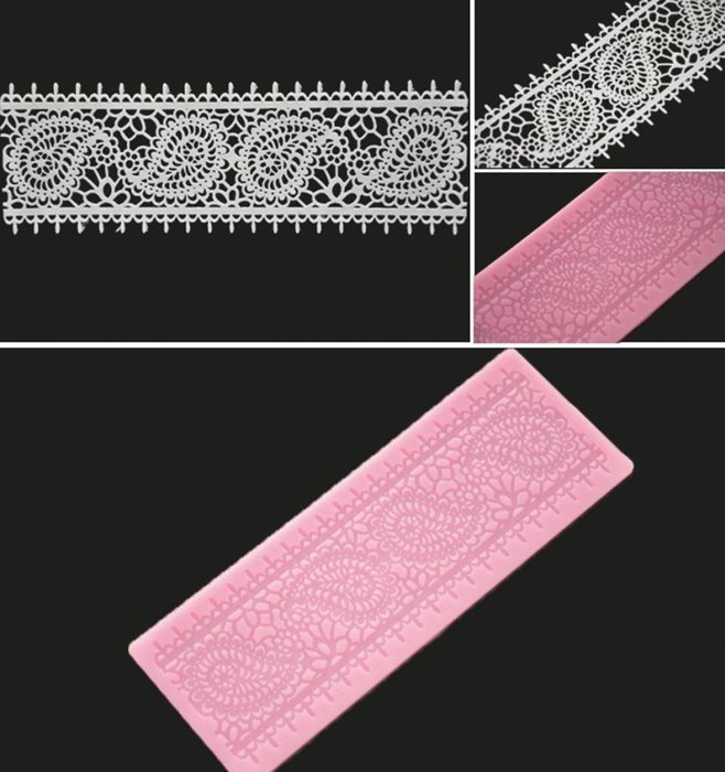 FOUR-C Cake Supplies Lace Silicone Mat Lace Mold for Sugar Craft Color Pink N2