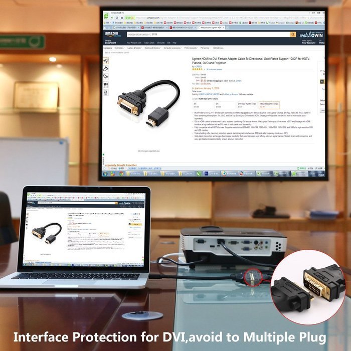 HDMI to DVI Adapter Cable, Ugreen HDMI to DVI 24+5 Male to Female Converter, HDMI to DVI-D Video Cord 1080P for... N3