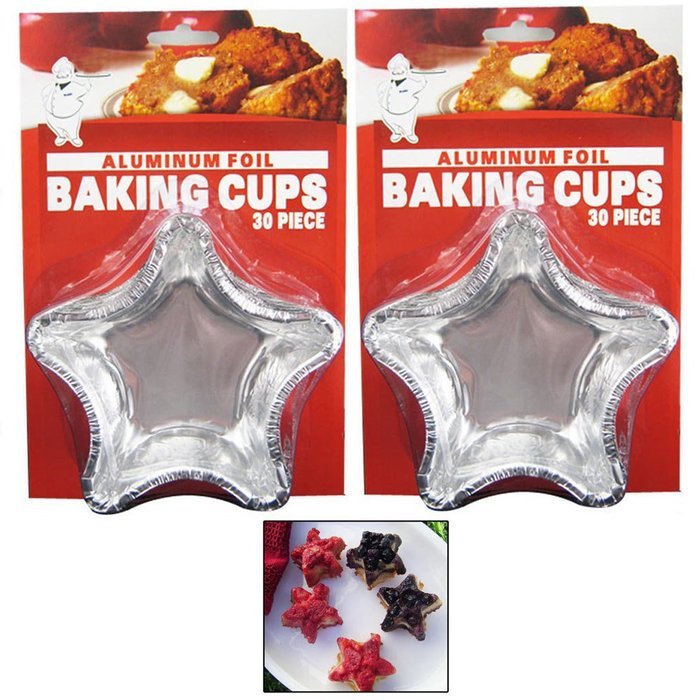 48 Silver Foil Baking Cups Star Shapes Mold Cupcakes Run Bake Mini Cakes Crafts